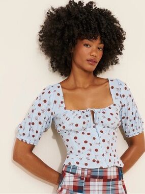 Free People Buttercup Top Sm NWT Polka Dot Bustier Blouse Blue Chic